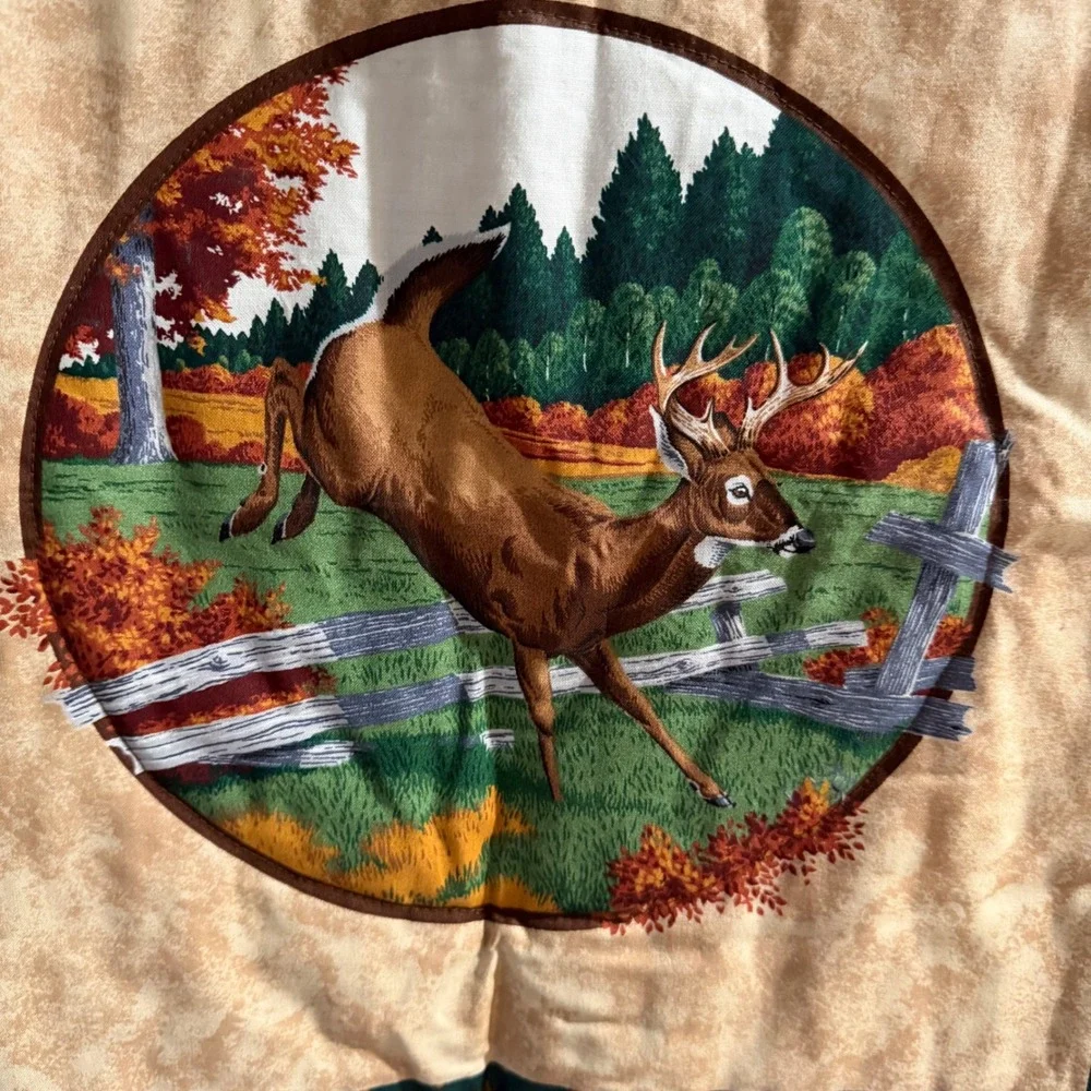 Handmade Deer Wildlife Quilt Throw Brown Green Baby Child Rustic